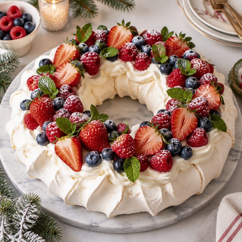 Festive Berry Pavlova Wreath