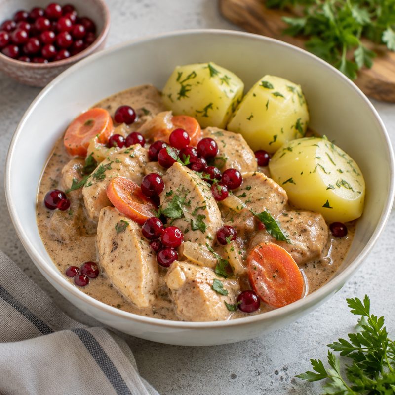Swedish Autumn Chicken Stew with Lingonberries