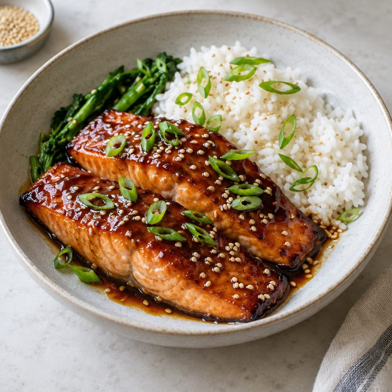 Japanese Teriyaki Glazed Salmon with Rice