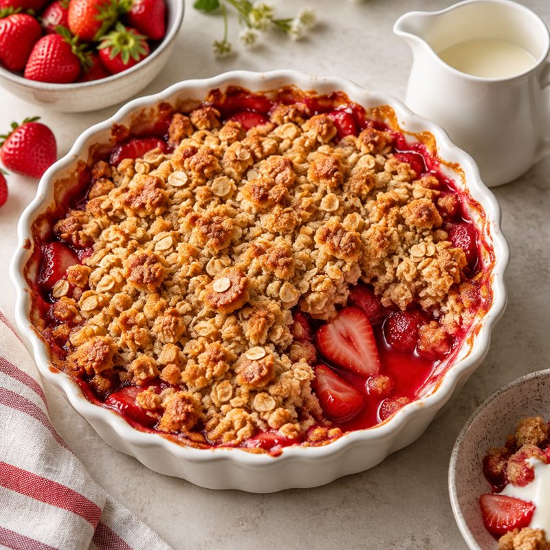 Warm Strawberry Rhubarb Oat Crumble