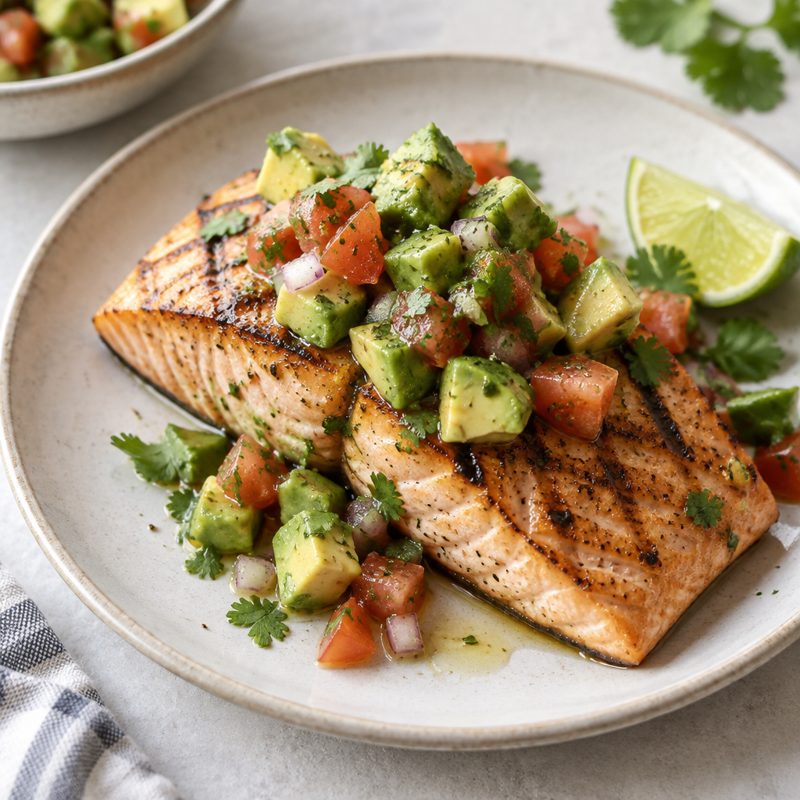 Mexican Grilled Salmon with Avocado Salsa