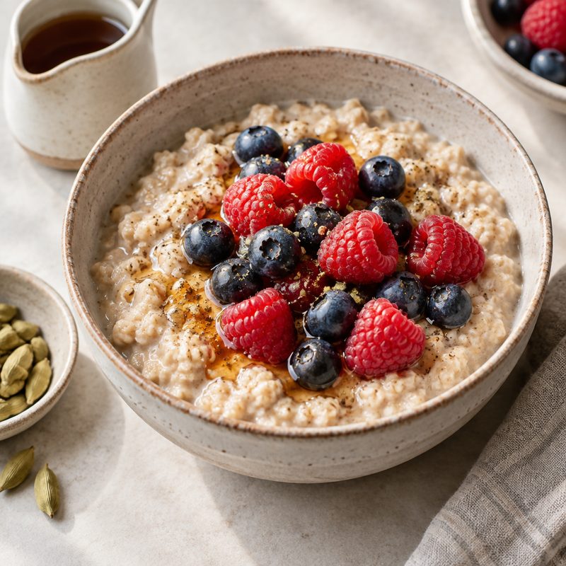 Swedish Cardamom Oatmeal with Berries
