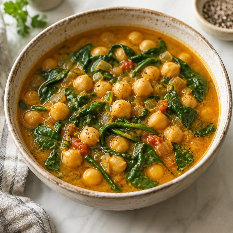 Spiced Indian Chickpea and Spinach Soup
