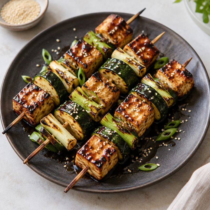 Japanese Grilled Teriyaki Tofu Skewers