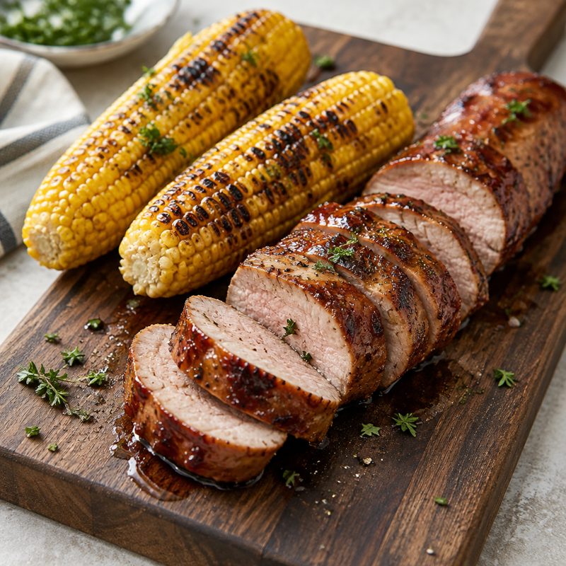 Honey-Mustard Glazed Pork Tenderloin with Grilled Corn