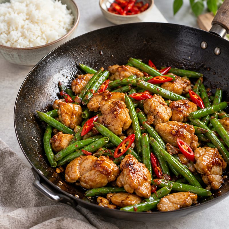 Garlic Chili Chicken and Green Bean Stir-Fry